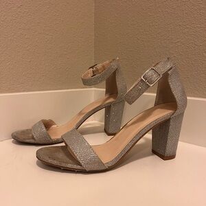 David’s Bridal Silver Glitter Block Heels (Women’s 8.5)